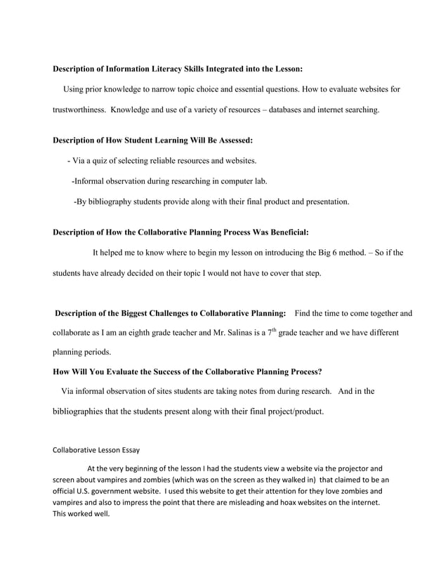 Collaborative Lesson Plan 2011 | DOCX | Internet for Beginners | Internet