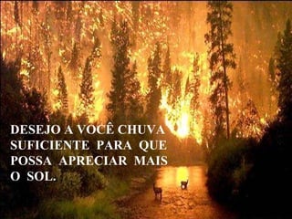 DESEJO A VOCÊ CHUVA SUFICIENTE  PARA  QUE POSSA  APRECIAR  MAIS O  SOL. 