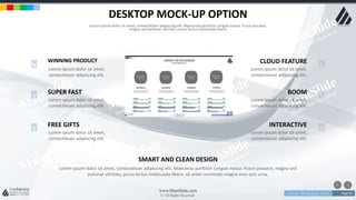 w w w . D o m a i n . c o m Page 56
www.MainSlide.com
© All Rights Reserved.
Confidential
DESKTOP MOCK-UP OPTION
Lorem ipsum dolor sit amet, consectetuer adipiscing elit. Maecenas porttitor congue massa. Fusce posuere,
magna sed pulvinar ultricies, purus lectus malesuada libero
Lorem ipsum dolor sit amet, consectetuer adipiscing elit. Maecenas porttitor congue massa. Fusce posuere, magna sed
pulvinar ultricies, purus lectus malesuada libero, sit amet commodo magna eros quis urna.
SMART AND CLEAN DESIGN
Lorem ipsum dolor sit amet,
consectetuer adipiscing elit.
WINNING PRODUCT
Lorem ipsum dolor sit amet,
consectetuer adipiscing elit.
CLOUD FEATURE
Lorem ipsum dolor sit amet,
consectetuer adipiscing elit.
SUPER FAST
Lorem ipsum dolor sit amet,
consectetuer adipiscing elit.
BOOM
Lorem ipsum dolor sit amet,
consectetuer adipiscing elit.
FREE GIFTS
Lorem ipsum dolor sit amet,
consectetuer adipiscing elit.
INTERACTIVE
 