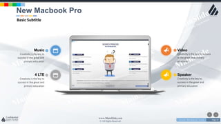 w w w . D o m a i n . c o m Page 67
www.MainSlide.com
© All Rights Reserved.
Confidential
4 LTE
Creativity is the key to
success in the great and
primary education
Speaker
Creativity is the key to
success in the great and
primary education
Music
Creativity is the key to
success in the great and
primary education
Video
Creativity is the key to success
in the great and primary
education
New Macbook Pro
Basic Subtitle
 