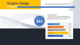 Graphic Design
Project
• Lorem Ipsum is simply dummy text of the printing and setting industry. Lorem Ipsum has been the
industry's standard dummy text ever since the 1500s, when an unknown printer took.
STARTING
FROM
$45
HTML / CSS3 40%
Joomla 65%
Wordpress 75%
E-Commerce 90%
PHP / Javascript 50%
Sample subtitle text
Lorem ipsum dolor sit amet, consectetuer adipiscing elit, sed
diam nonummy nibh euismod tincidunt ut laoreet dolore magna
aliquam erat volutpat. Ut wisi enim ad minim veniam
 