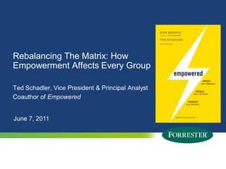 Rebalancing The Matrix: How
Empowerment Affects Every Group

Ted Schadler, Vice President & Principal Analyst
Coauthor of Empowered


June 7, 2011




1   © 2010 Forrester Research, Inc. Reproduction Prohibited
      2009
 