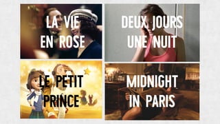 LA VIE
EN ROSE
DEUX JOURS
UNE NUIT
LE PETIT
PRINCE
MIDNIGHT
IN PARIS
 
