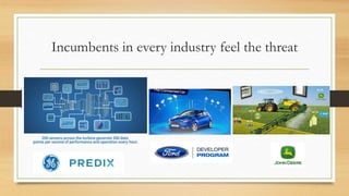 Here come the Digital Titans
• Multi-billion dollar companies operating as
platform-based business models
• Have mastered the art and science of
managing the digital technologies
• Mastered the data asset and taken it into
different domains
• Multi-purpose platforms with wide
applicability
 