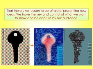 That there’s no reason to be afraid of presenting new
ideas. We have the key and control of what we want
      to show and be capture by our audience.
 