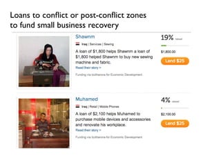 Loans to conﬂict or post-conﬂict zones
to fund small business recovery
 