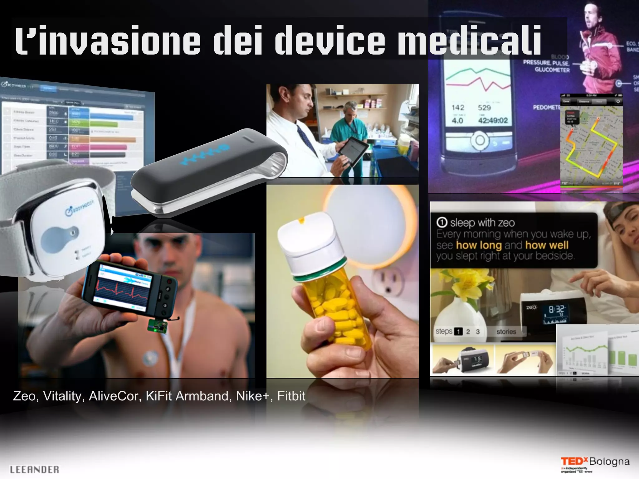 L’invasione dei device medicali
Zeo, Vitality, AliveCor, KiFit Armband, Nike+, Fitbit