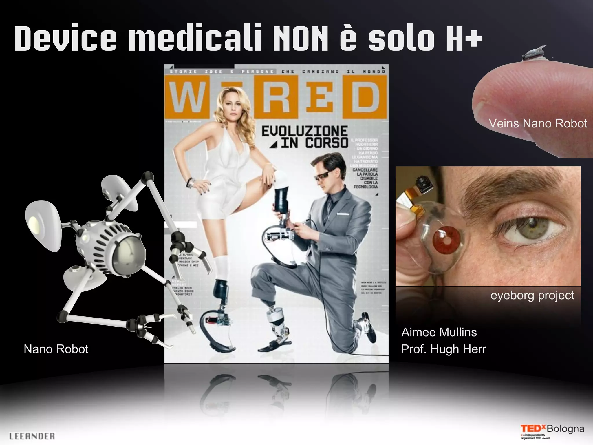 Device medicali NON è solo H+
Veins Nano Robot
eyeborg project
Aimee Mullins
Nano Robot Prof. Hugh Herr