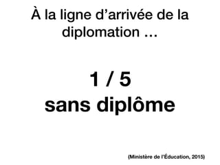 À la ligne d’arrivée de la
diplomation …
(Ministère de l’Éducation, 2015)
1 / 5
sans diplôme
 