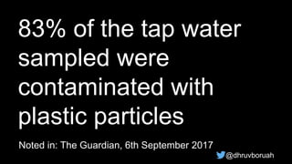 83% of the tap water
sampled were
contaminated with
plastic particles
Noted in: The Guardian, 6th September 2017
@dhruvbor...