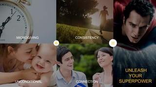 UNCONDITIONAL CONNECTION
MICROGIVING CONSISTENCY
UNLEASH
YOUR
SUPERPOWER
=+
 
