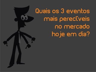Quais os 3 eventos
  mais perecíveis
       no mercado
      hoje em dia?
 