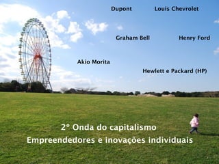 Dupont         Louis Chevrolet




                          Graham Bell           Henry Ford



           Akio Morita
                                  Hewlett e Packard (HP)




       2º Onda do capitalismo
Empreendedores e inovações individuais
 