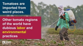 Tomatoes are
imported from
weird places.
Other tomato regions
of the world have
dubious labor and
environmental
practices
 