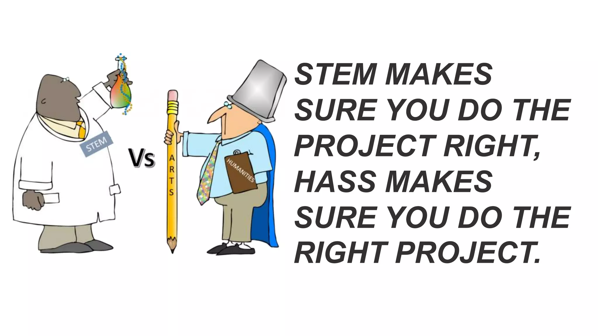STEM MAKES
SURE YOU DO THE
PROJECT RIGHT,
HASS MAKES
SURE YOU DO THE
RIGHT PROJECT.
