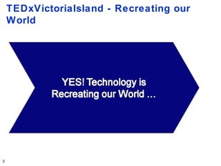 TEDxVictorialsland - Recreating our
    World




3
 