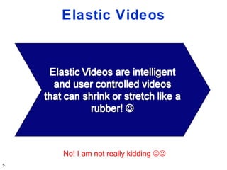 Elastic Videos




    No! I am not really kidding 
5
 