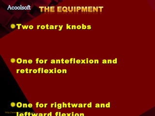 Two rotary knobs One for anteflexion and retroflexion One for rightward and leftward flexion 