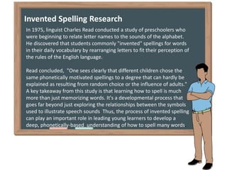 Key Considerations for Invented Spelling
Many teachers consider invented spelling to be a developmentally
appropriate step...