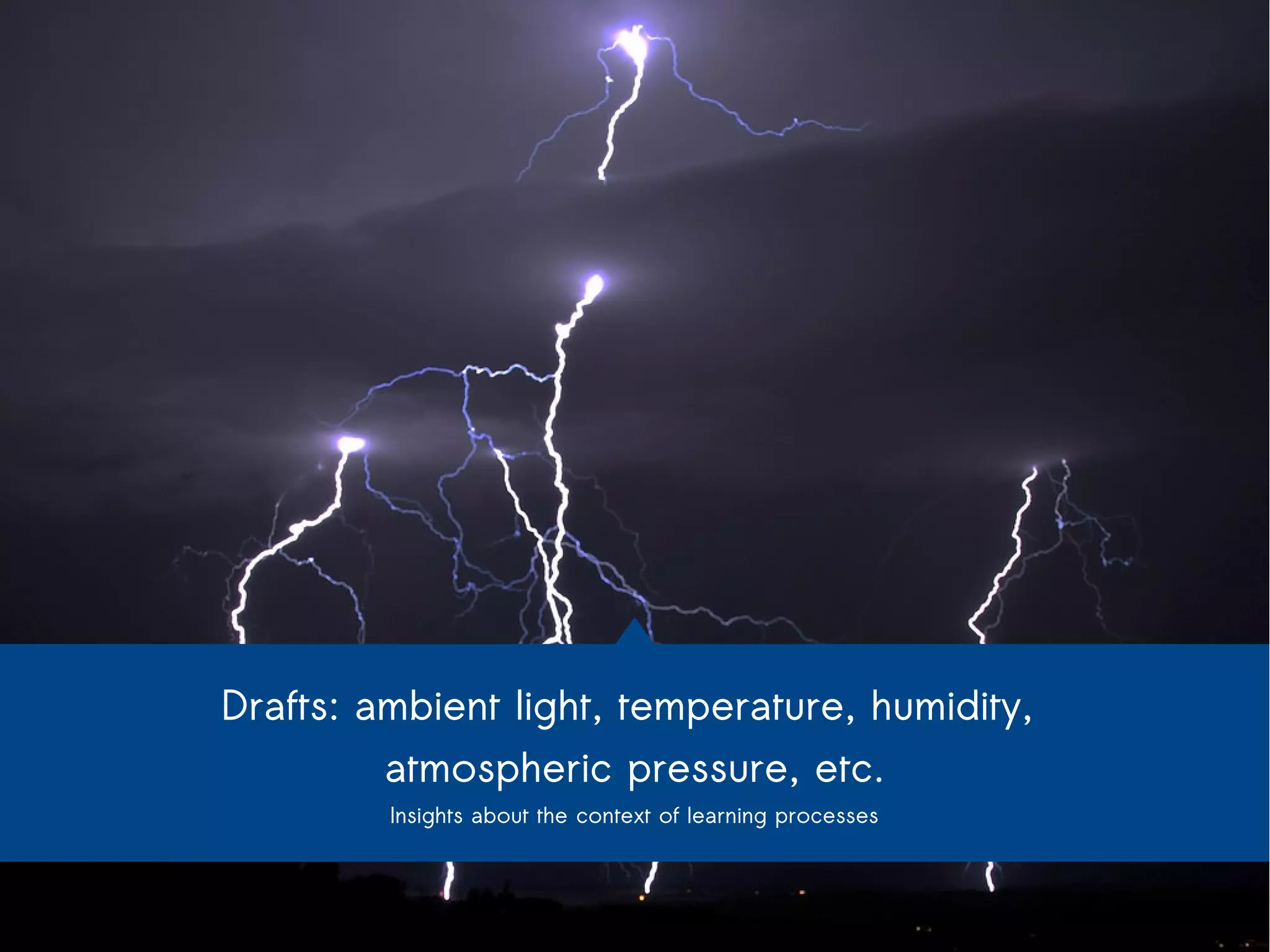 Drafts: ambient light, temperature, humidity, 
atmospheric pressure, etc. 
Insights about the context of learning processes 
 