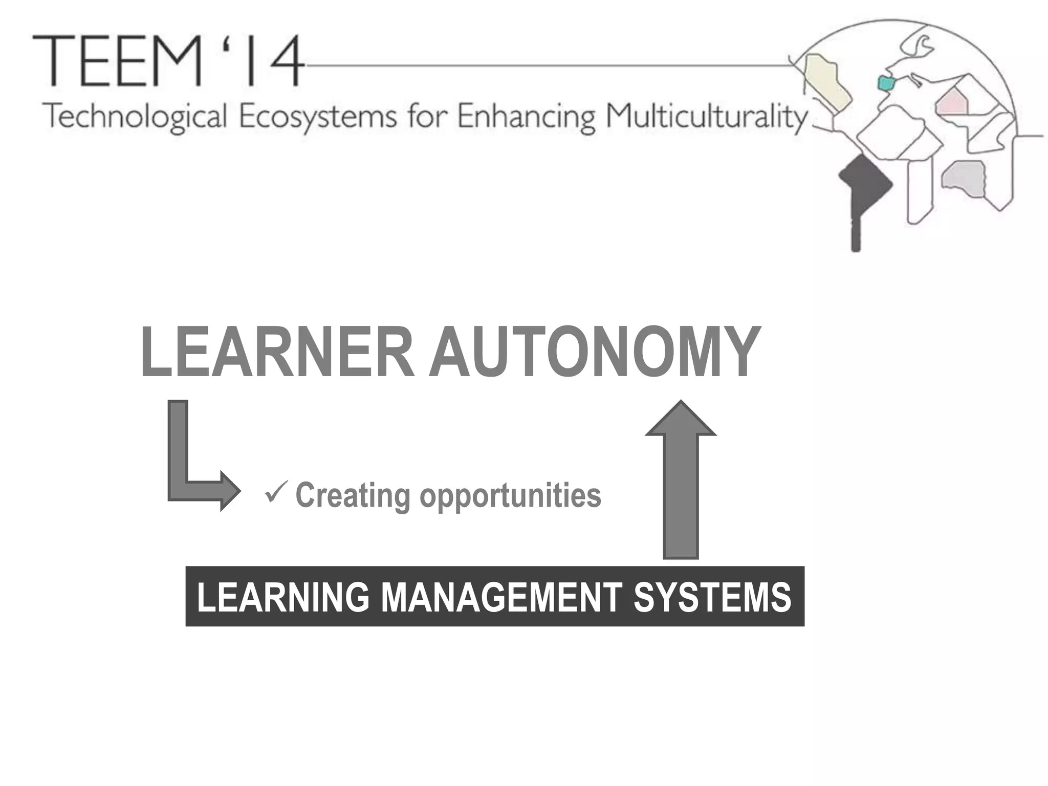 LEARNER AUTONOMY 
 Creating opportunities 
LEARNING MANAGEMENT SYSTEMS 
 
