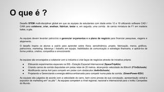 Alternativa: Usar Esporte um elemento catalizador
Programa Esportivo Socio-Educacional !
Competição esportiva motivando alunos desenvolver
novos padrões de aprendizagem e comportamento sócio-
profissional, visando empreender de forma sustentável.
 