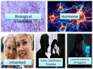 Biological
Chemistry
Hormone
s
Inherited
Traits
Early Childhood
Trauma
Learned patterns
of negative
thinking
 