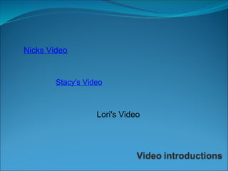 Nicks Video   Stacy's Video Lori's Video 