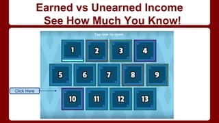 Earned vs Unearned Income
See How Much You Know!
Click Here
 