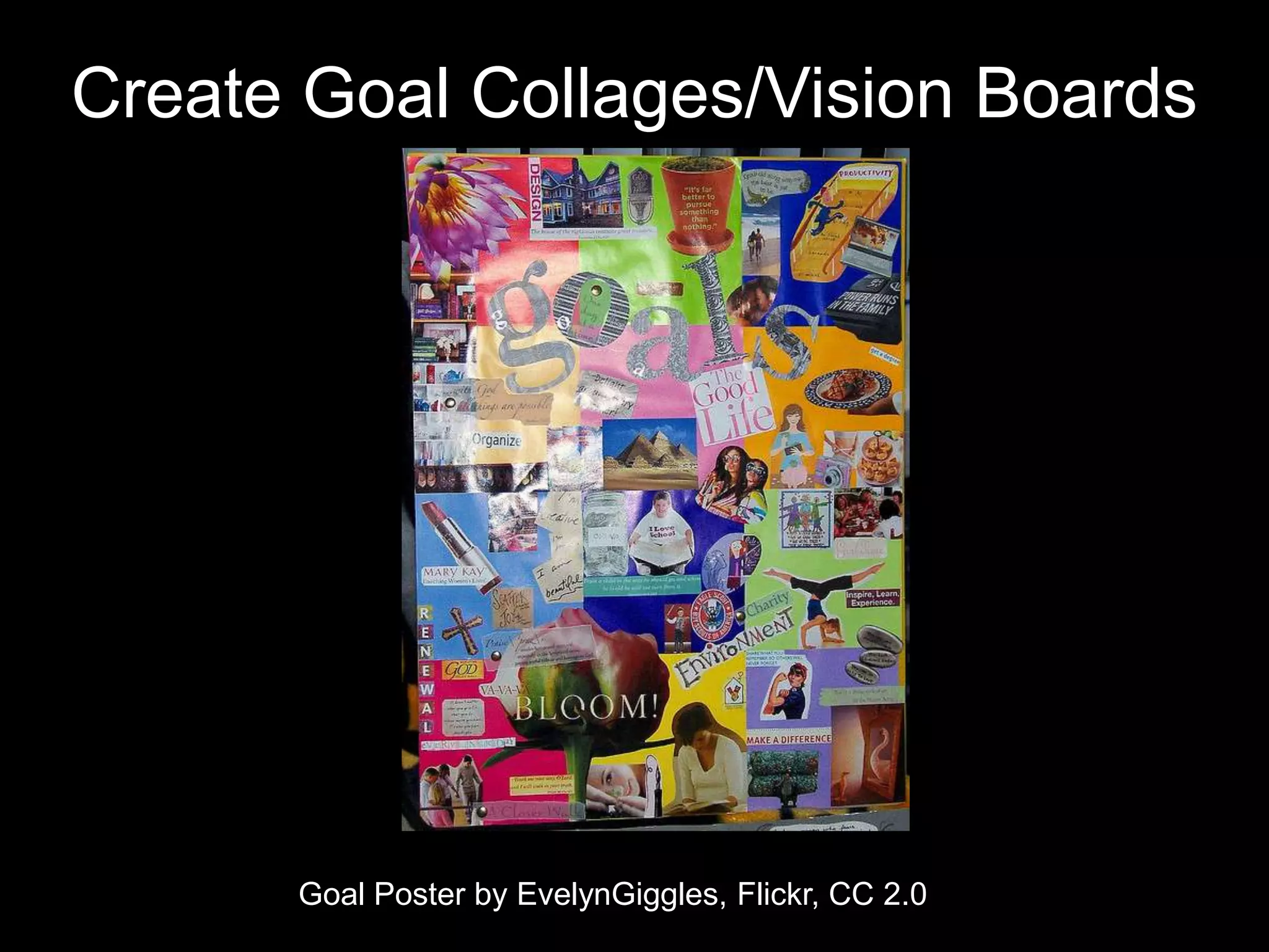 Create Goal Collages/Vision Boards




      Goal Poster by EvelynGiggles, Flickr, CC 2.0
 