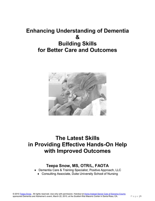 Teepa Snow Dementia Building Skill Handout | PDF
