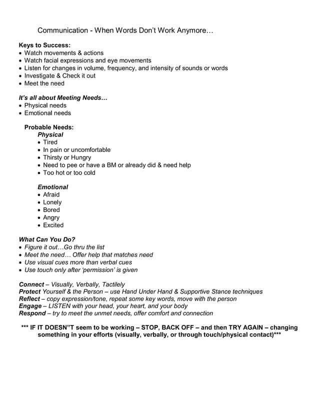 Teepa Snow Dementia Building Skill Handout | PDF