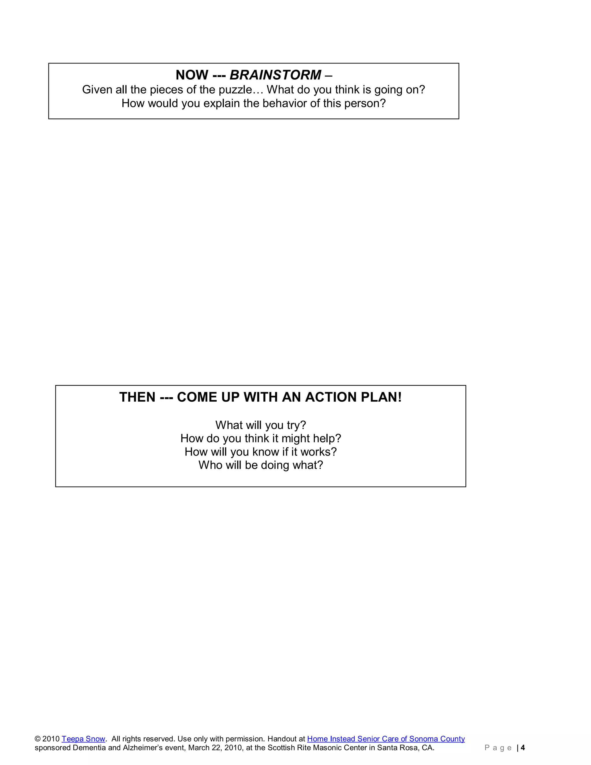 Teepa Snow Dementia Demystifing Resistance Handout | PDF