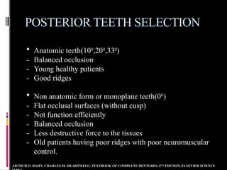 TEETH SELECTION for complete edentulism condition | PPTX