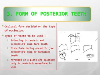 Tooth Disocclude Teeth selection for complete dentures | PPTX