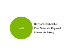 BASICS
Keyword-Recherche
Eine Seite, ein Keyword
Interne Verlinkung
 