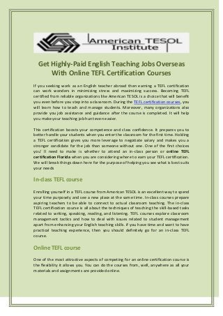 Tefl certification florida Tefl certification florida