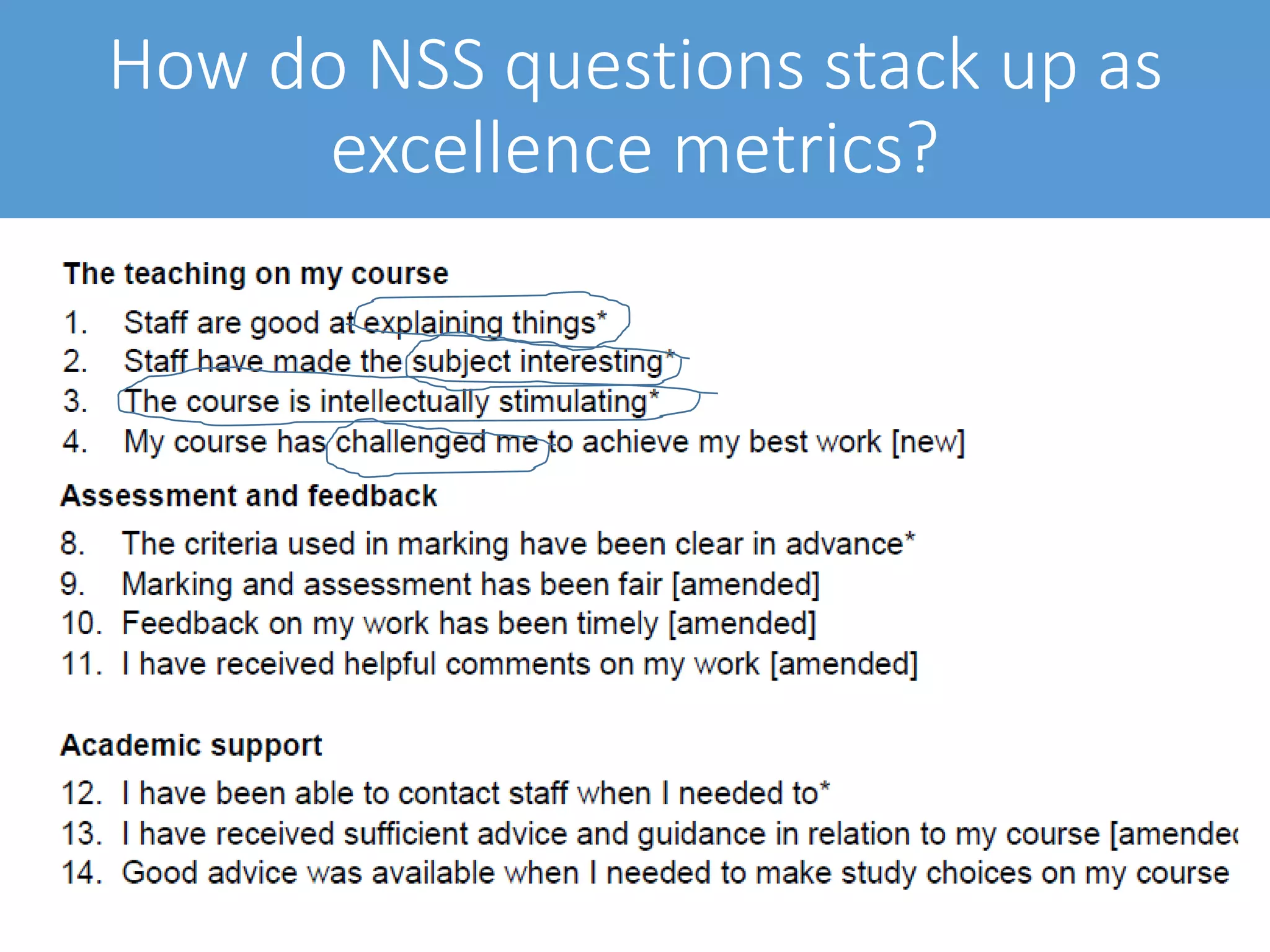 How do NSS questions stack up as
excellence metrics?
 