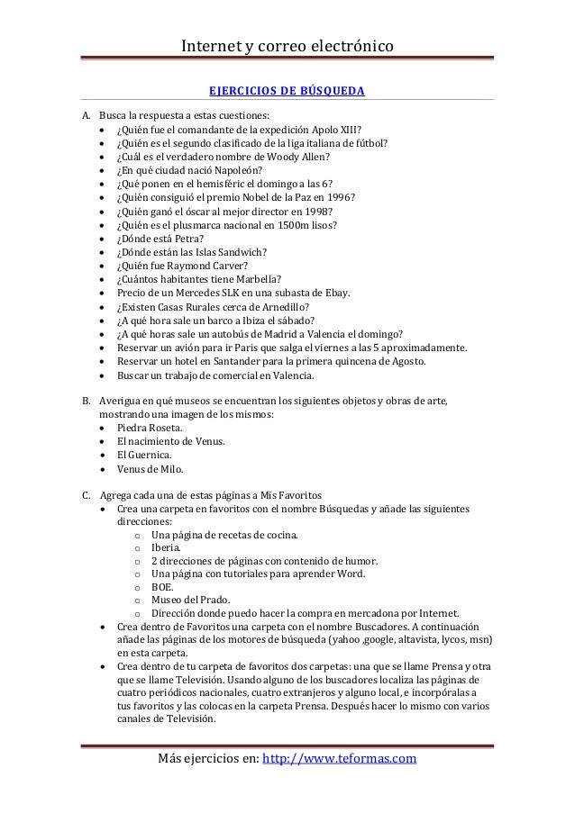 Teformas Ejercicios Internet Y Correo Electrónico