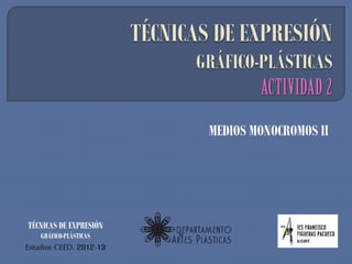 MEDIOS MONOCROMOS II




TÉCNICAS DE EXPRESIÓN
    GRÁFICO-PLÁSTICAS
Estudios CEED. 2012-13
 