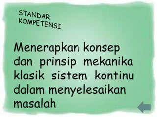 Menerapkan konsep 
dan prinsip mekanika 
klasik sistem kontinu 
dalam menyelesaikan 
masalah 
 