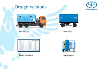 Design versions



  On chassis      On trailer




  Block-Modular   Open frame
 