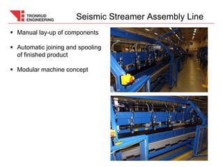  Manual lay-up of components
 Automatic joining and spooling
of finished product
 Modular machine concept
Seismic Streamer Assembly Line
 