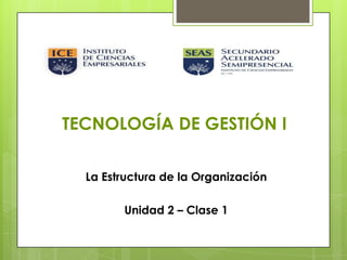 TECNOLOGÍA DE GESTIÓN I
La Estructura de la Organización
Unidad 2 – Clase 1
 