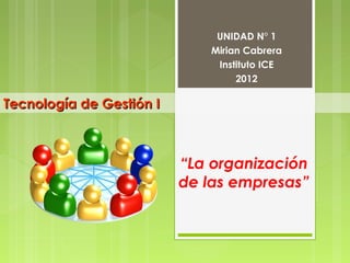 UNIDAD N° 1
                              Mirian Cabrera
                               Instituto ICE
                                   2012

Tecnología de Gestión I



                          “La organización
                          de las empresas”
 