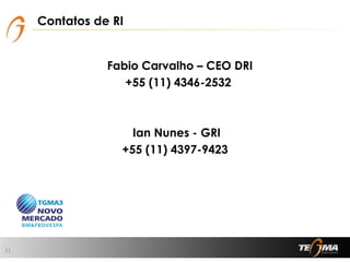 Contatos de RI
Fabio Carvalho – CEO DRI
+55 (11) 4346-2532
Ian Nunes - GRI
+55 (11) 4397-9423
11
 