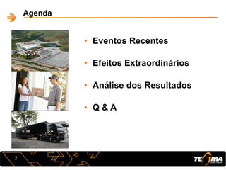 Agenda
• Eventos Recentes
• Efeitos Extraordinários
• Análise dos Resultados
• Q & A
2
 