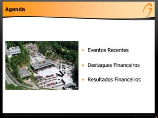 Agenda
• Eventos Recentes
• Destaques Financeiros
• Resultados Financeiros
3
 