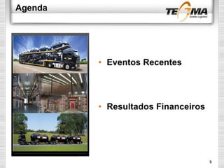 Agenda
• Eventos Recentes
• Resultados Financeiros
3
 