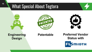 What Special About Tegtora
15
PatentableEngineering
Design
Preferred Vendor
Status with
 